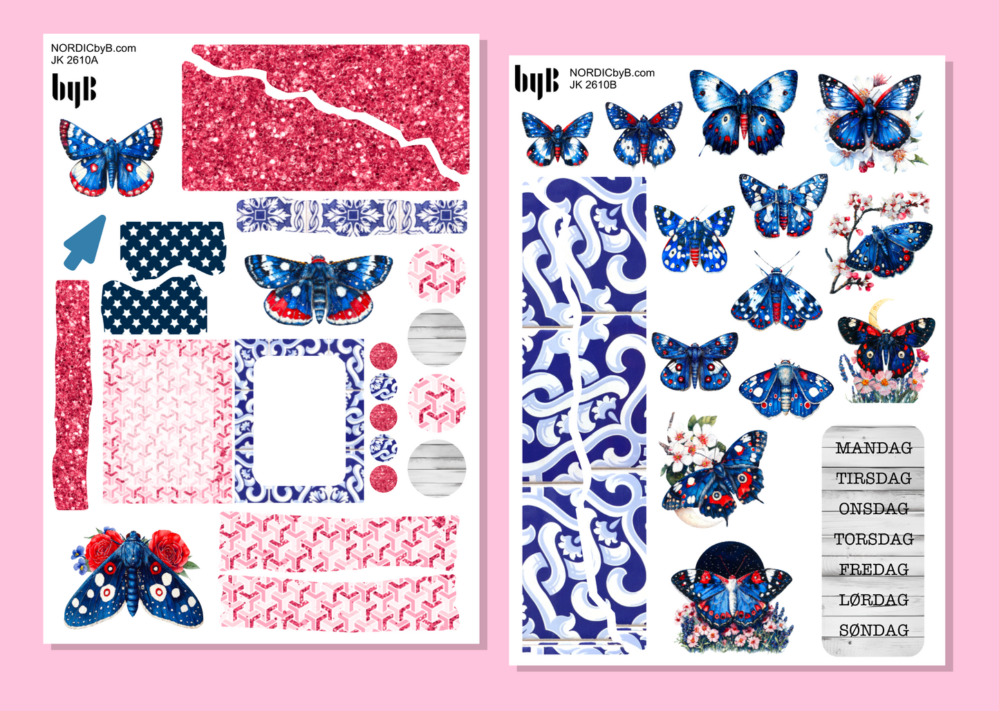 2610 BlueRed Butterflies Journaling Kit - 2 ark