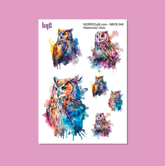 Watercolor Owls Sticker Sheet