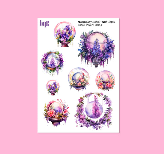 Lilac Flower Circles Sticker Sheet