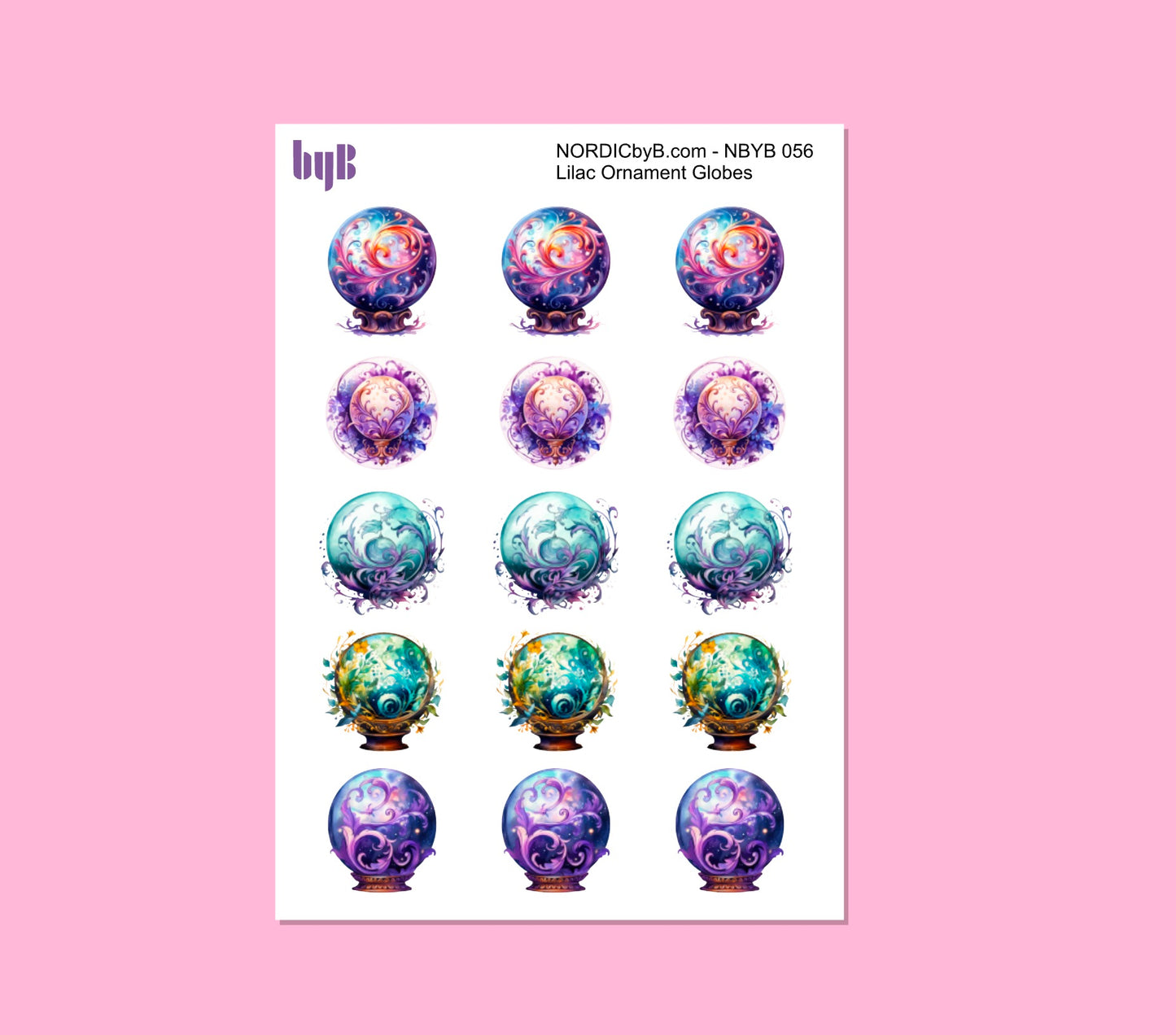 Lilac Ornament Globes Sticker Sheet