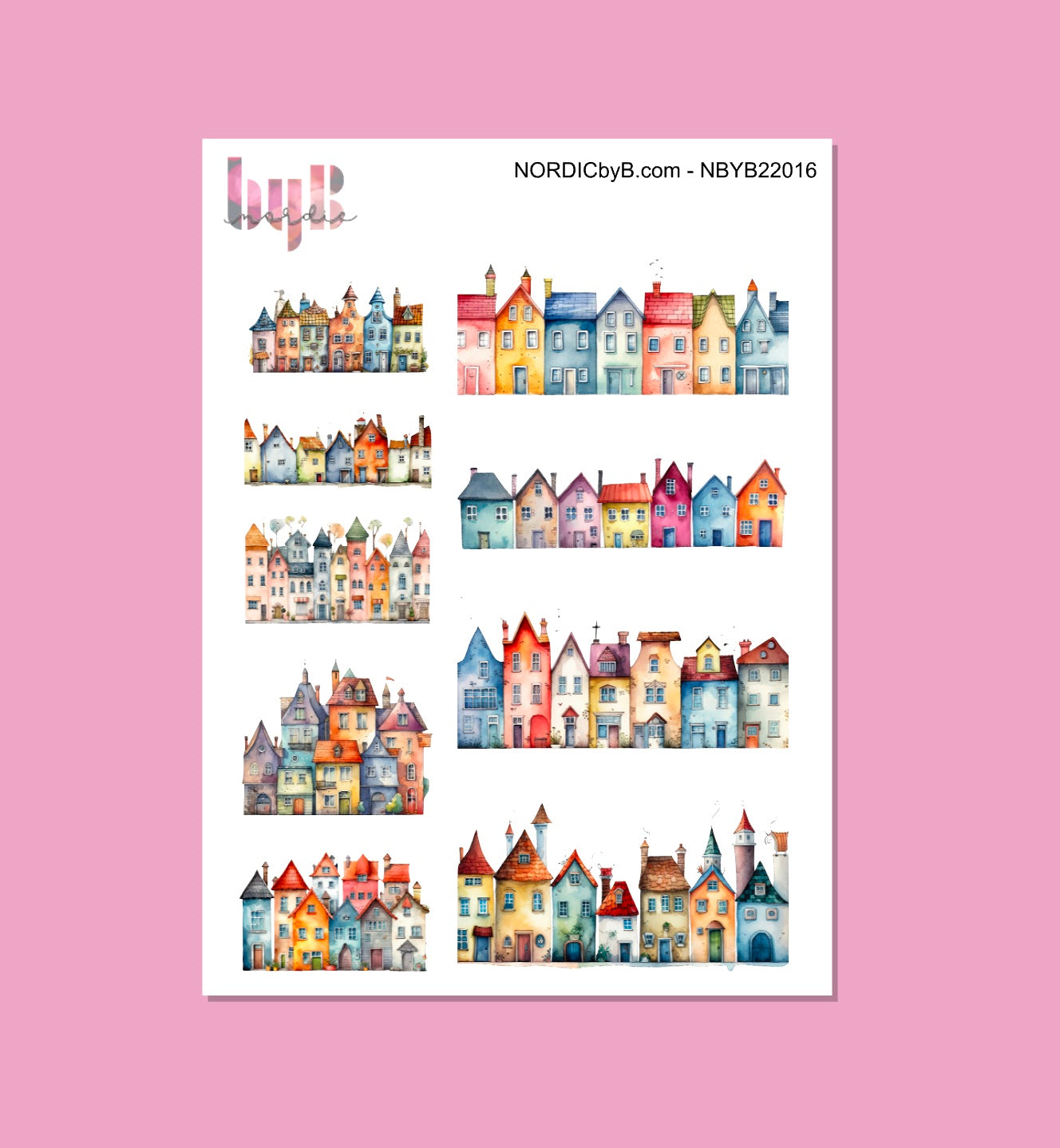 Colorful Street House Stickers - 12,5 x 17 cm - For BuJo, Decorating, Planning, Scrapbooking