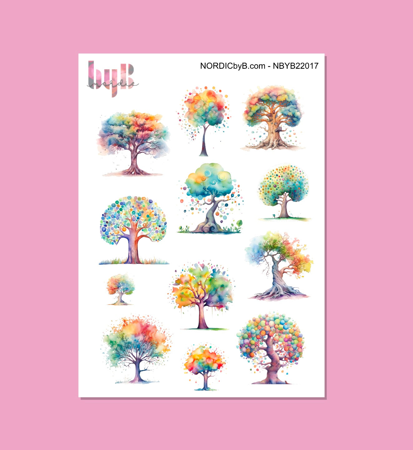 Colorful Tree Stickers - 12,5 x 17 cm - For BuJo, Decorating, Planning, Scrapbooking