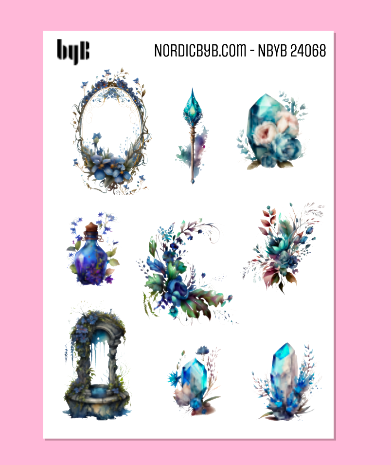 Blue Floral Crystals Sticker Sheet