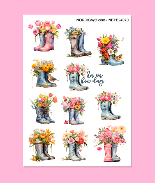 Flowers in Boots Sticker Sheet
