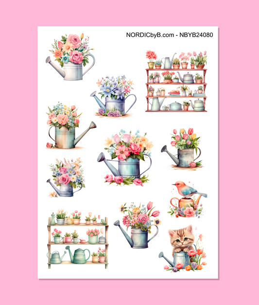 Floral Water Can Sticker Sheet