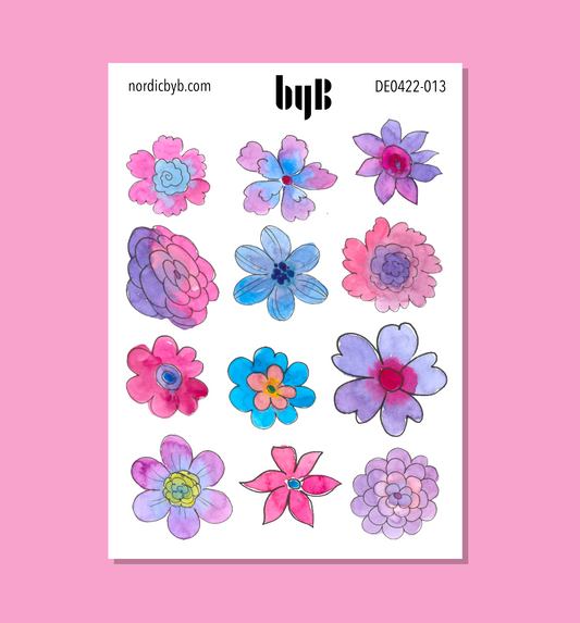 Multi Colored Purple Blue Flower Sticker Sheet