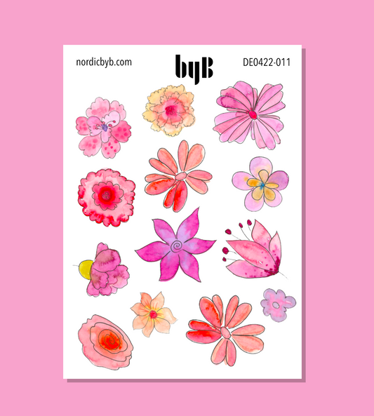 Multi Colored Pink Peach Flower Sticker Sheet