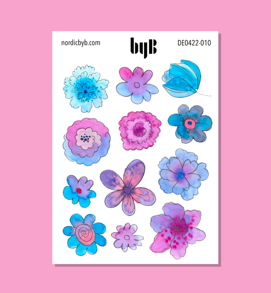 Multi Colored Blue Purple Flower Sticker Sheet