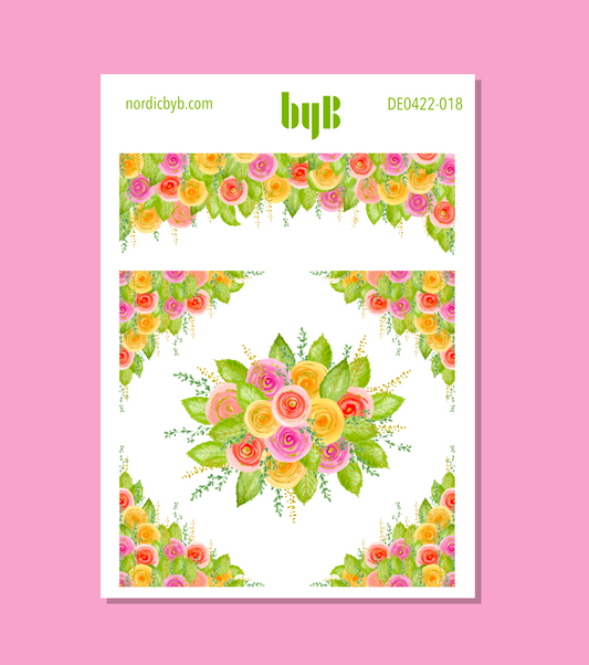 Multi Colored Borders Corners Flower Sticker Sheet