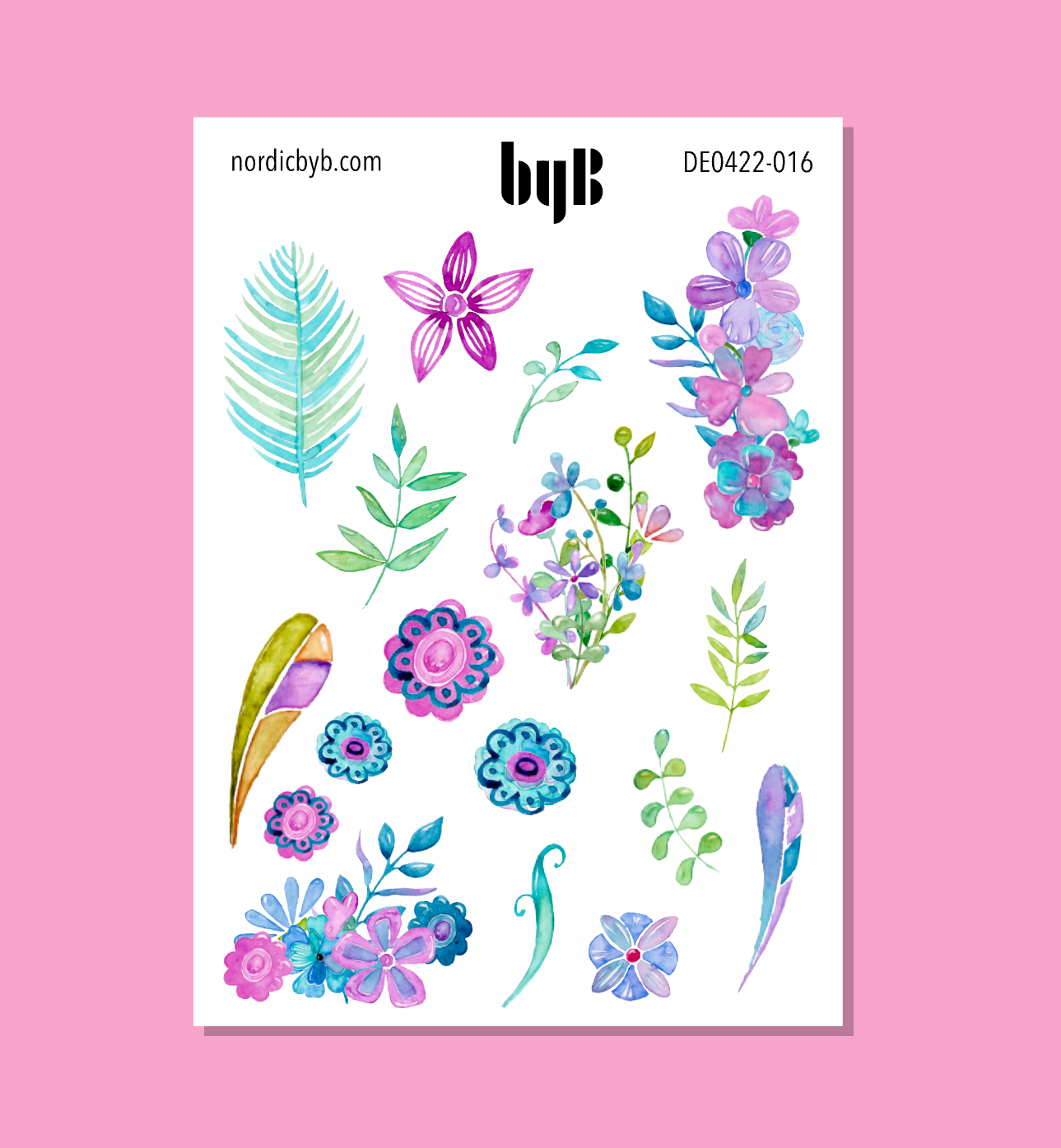 Single Flower Leaf Blue Purple Sticker Sheet