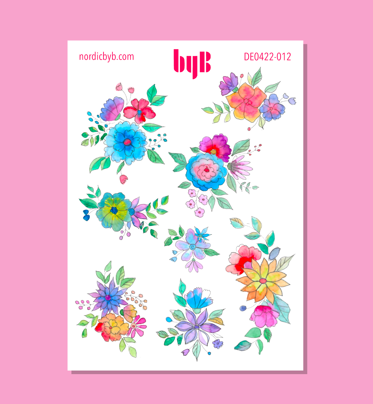 Single Flower Leaf Multi Colored Sticker Sheet