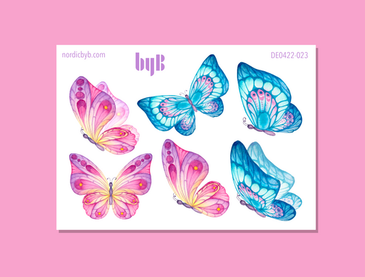 Butterflies Pink Blue Colored Sticker Sheet