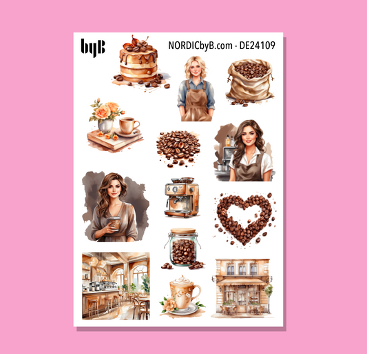 Cozy Coffee Sticker Sheet - Size NORMAL & XS