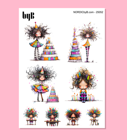 Quirky Birthday Girly Sticker Sheet