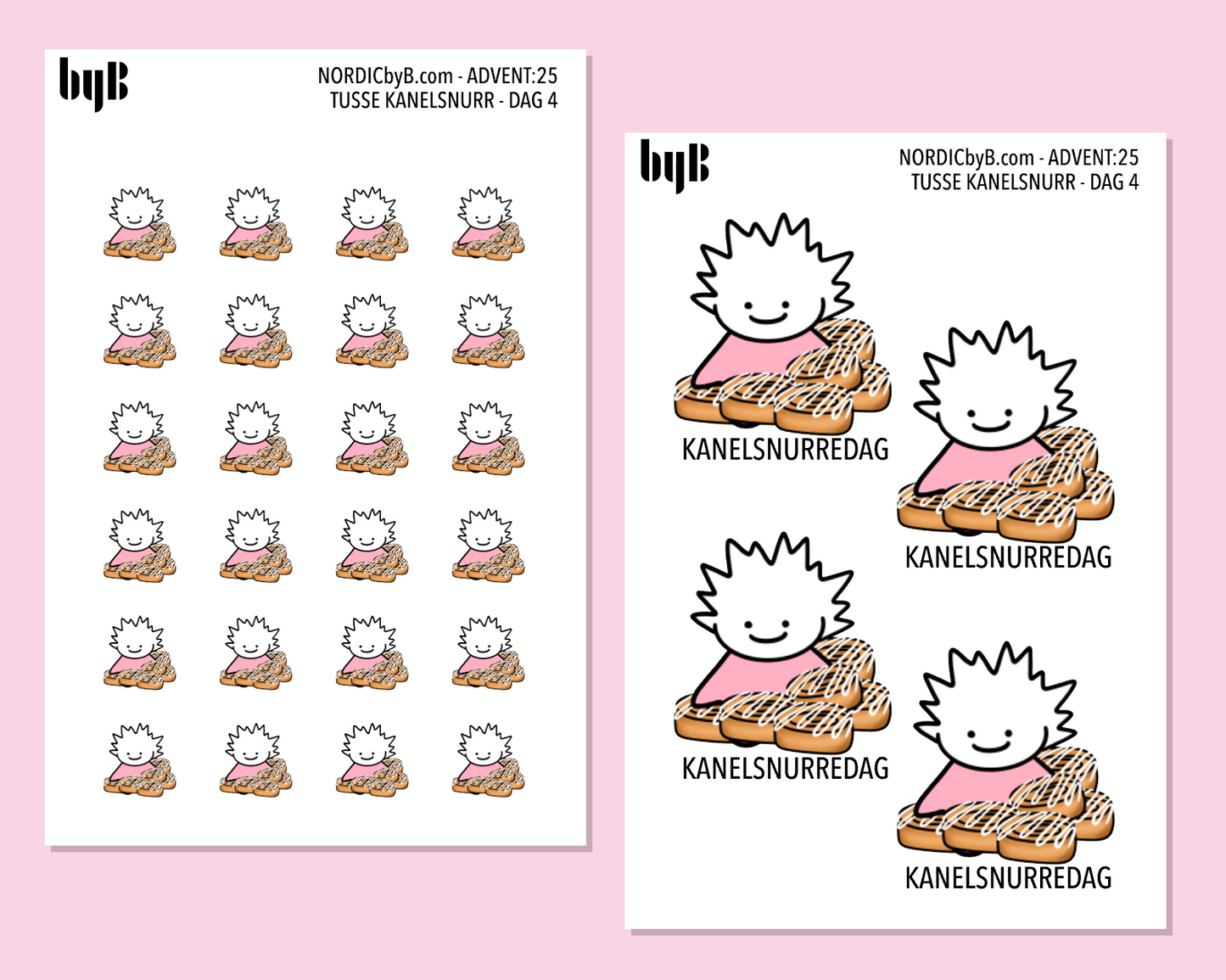ADVENT:25 - DAG 4 - TUSSE KANELSNURR - 2 sticker Sheets