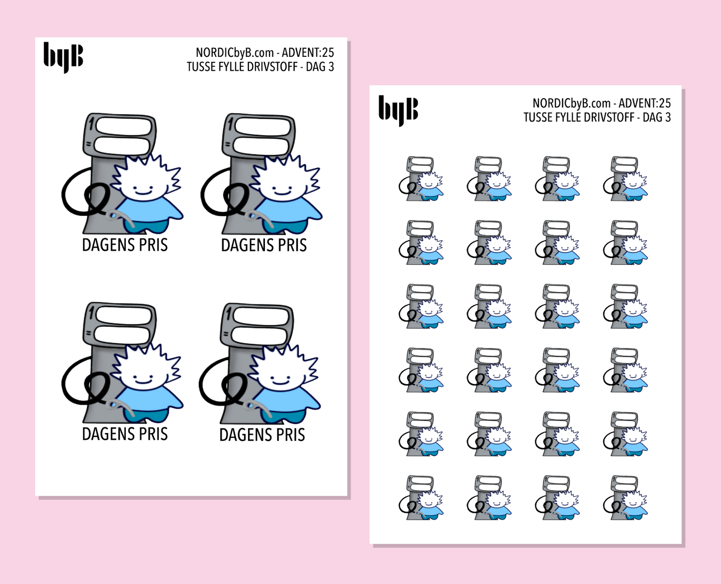ADVENT:25 - DAG 3 - TUSSE FYLLE BENISN - 2 sticker Sheets