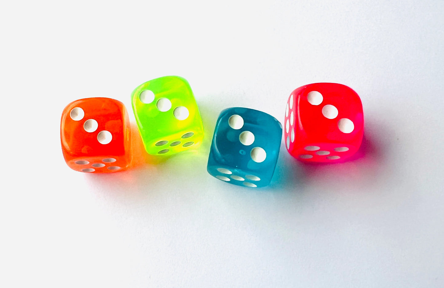 Colored Dice - 4 translucent "neon" colors - 4 pack or singles