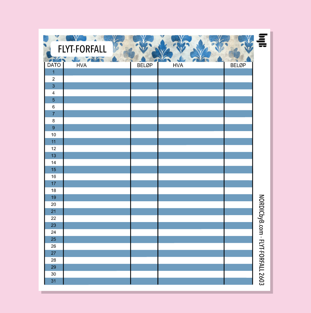 2603 FLYT-BUDSJETT for notatblokk - pakkedeal/enkeltark