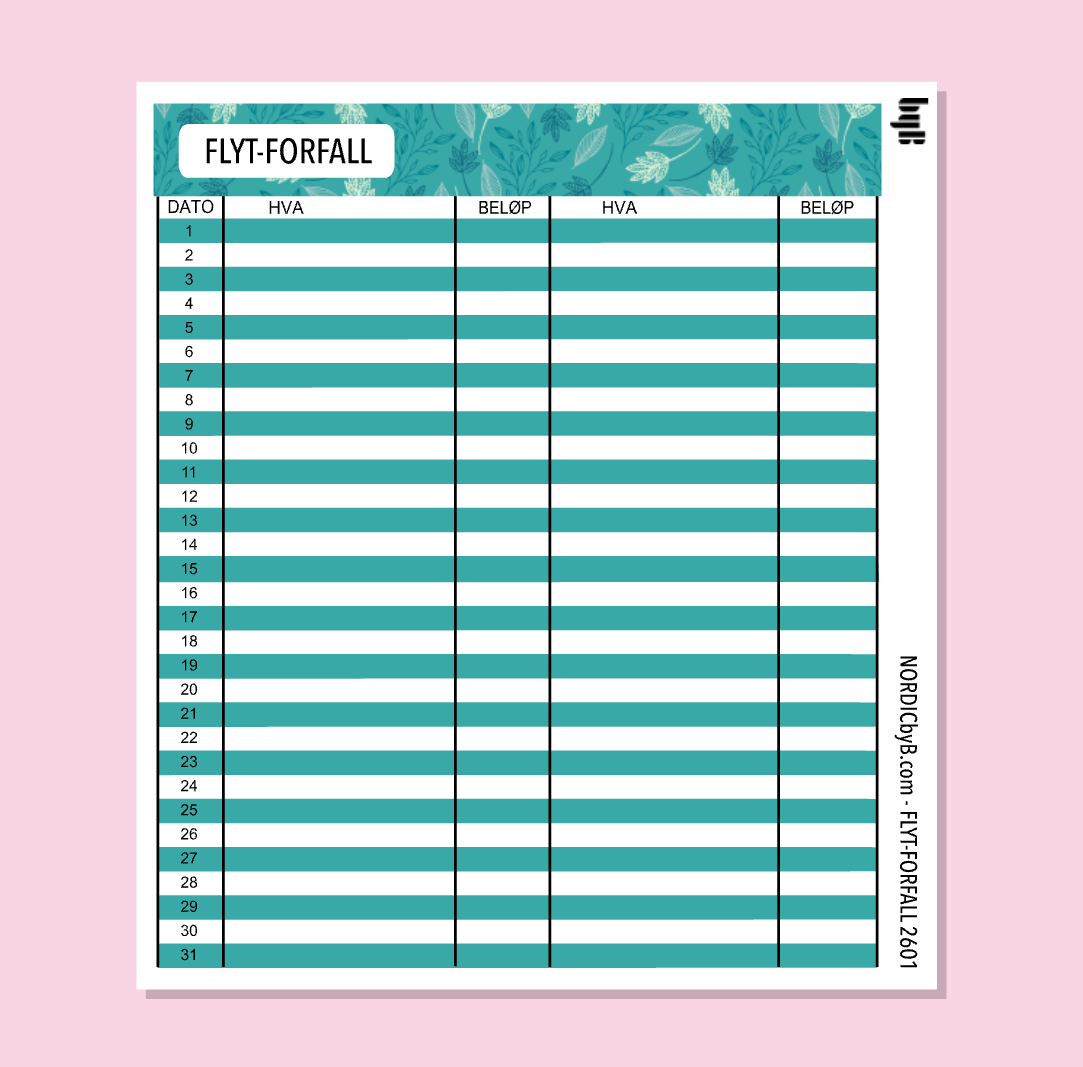 2601 FLYT-BUDSJETT for notatblokk - pakkedeal/enkeltark