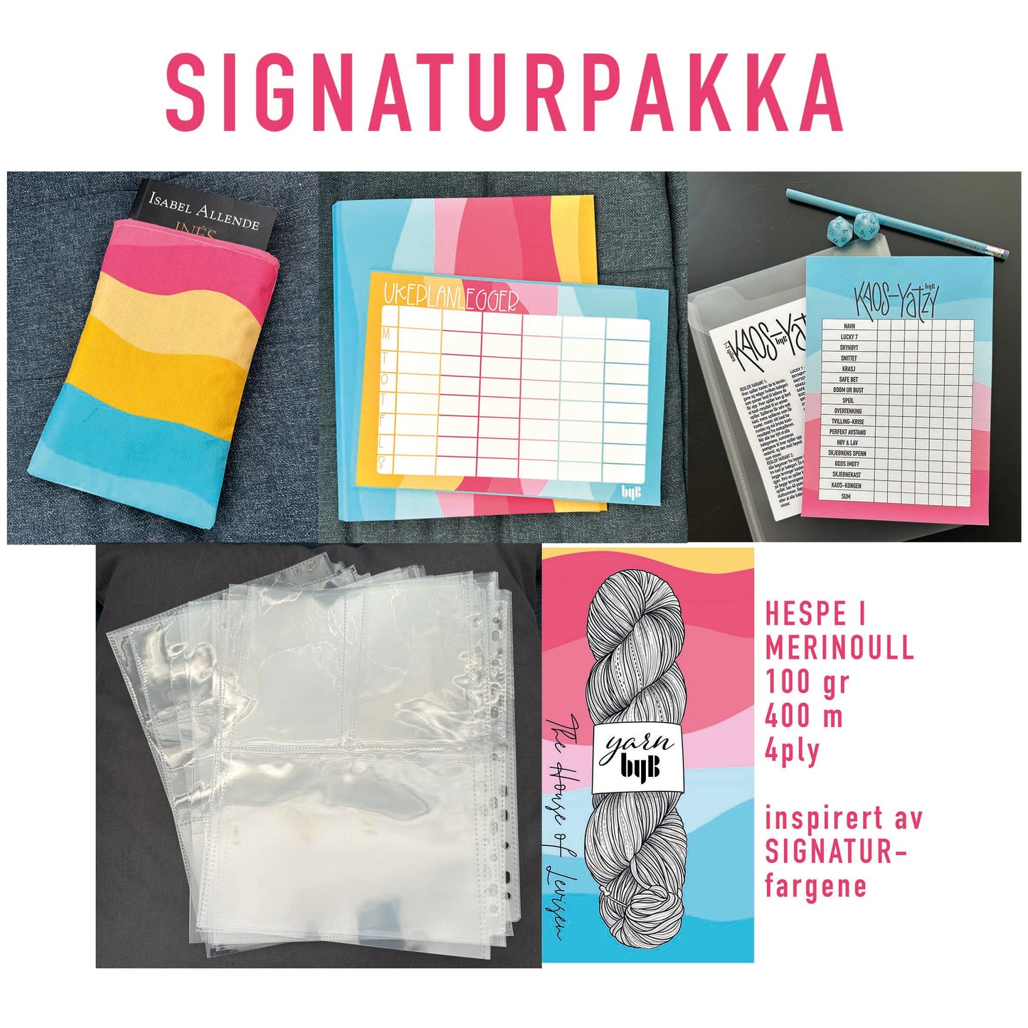 SIGNAtURPAKKA - Bokomslag, Perm, Plastlommer, Blokk, Yatzy, Garn