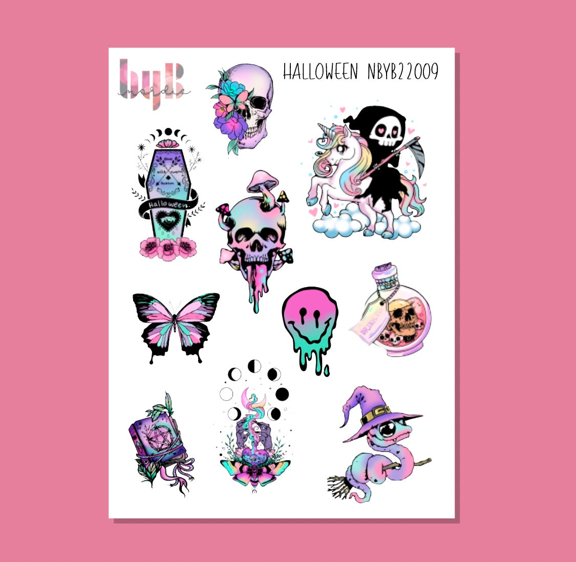 HALLOWEEN Stickers - purple and pink - 12,5 x 17 cm - For BuJo, Decorating, Planning, Scrapbooking