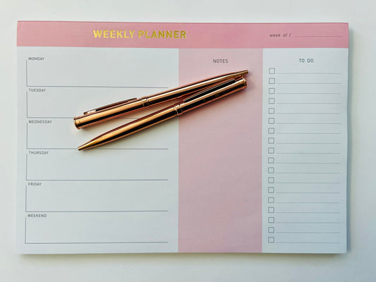 WEEKLY PLANNER Notepad with 2 Rose Gold Pens Tear Off ToDo List